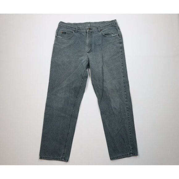 Vintage 90s Lee Mens 38x30 Distressed Straight Leg Denim Jeans Green Cotton USA - Picture 1 of 12
